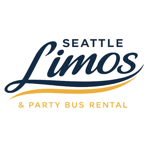 Seattle Limos & Party Bus Rental modern luxury logo in navy blue and gold.